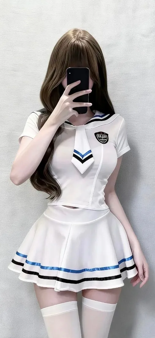 白色水手服美女手机壁纸｜灰色背景 - 过膝袜「哲风壁纸」