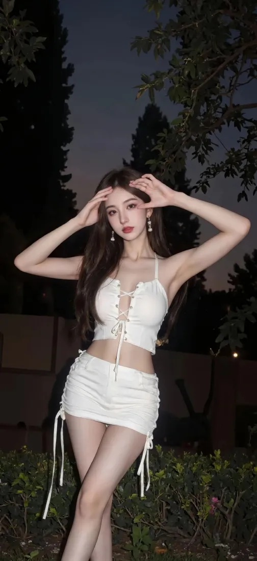 白衣美女Ios手机壁纸｜夜景户外 - 时尚「哲风壁纸」