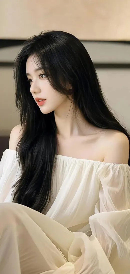 白衣美女手机壁纸｜Ios背景 - 长发侧颜「哲风壁纸」