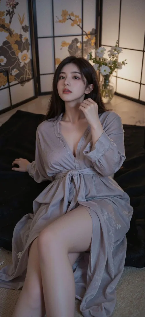 美女手机壁纸｜日式背景图片 - 灰色长裙「哲风壁纸」