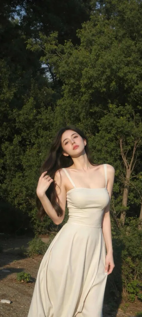 长裙美女手机壁纸｜树林背景 - 优雅户外「哲风壁纸」