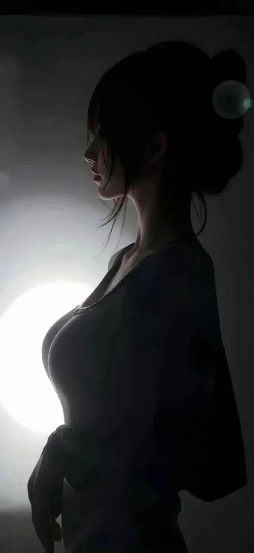 剪影美女手机壁纸｜暗黑背景 - 光影侧影「哲风壁纸」