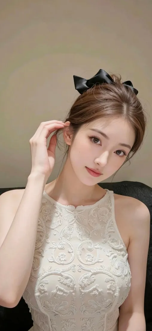 白衣美女手机壁纸｜室内 - 蝴蝶结蕾丝裙「哲风壁纸」