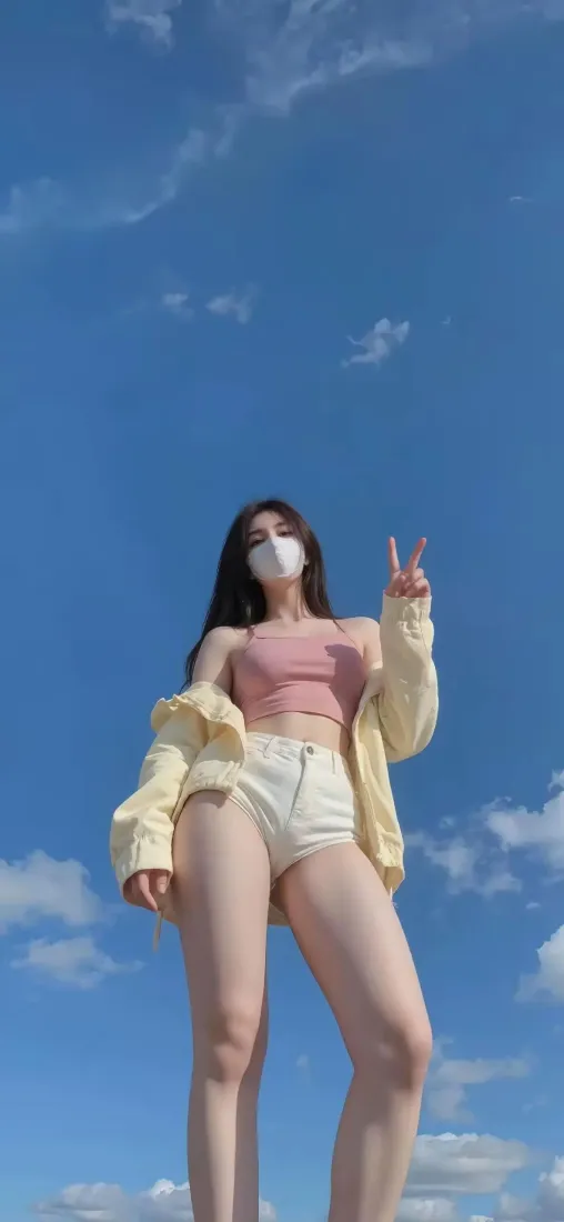 美女手机壁纸｜蓝天背景图片 - 夏日穿搭「哲风壁纸」