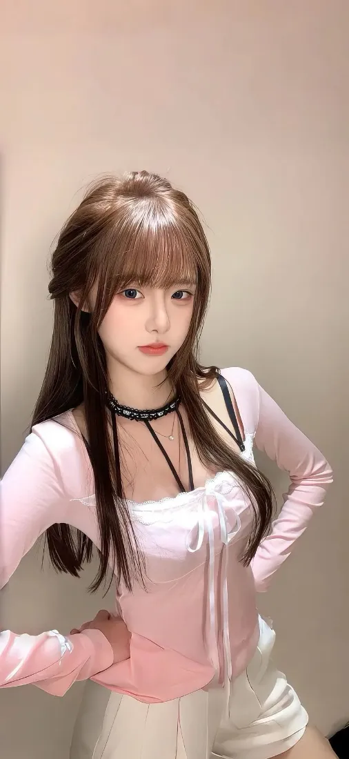 粉色上衣美女手机壁纸｜简约背景 - 时尚穿搭「哲风壁纸」