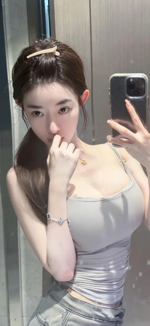 美女自拍手机壁纸｜iPhone背景图片 - 灰色穿搭「哲风壁纸」