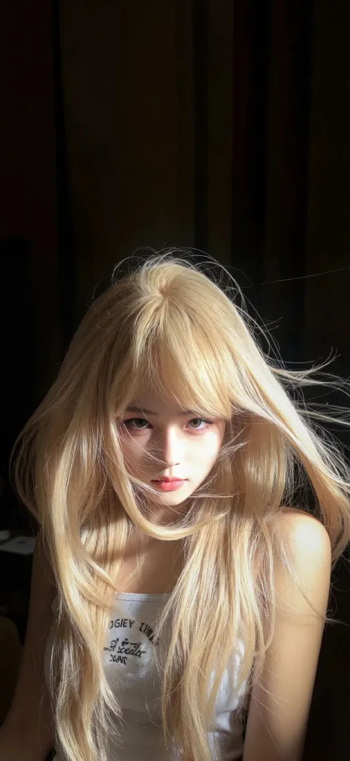 金发美女手机壁纸｜暗色背景 - 白衣红唇「哲风壁纸」