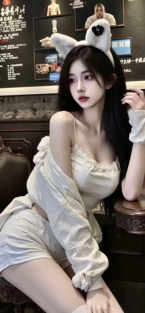 兔耳美女手机壁纸｜白色穿搭 - Ios「哲风壁纸」