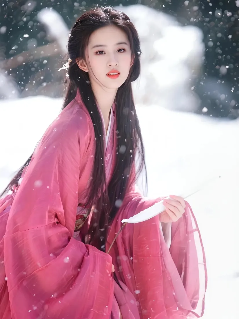 红衣古装美女手机壁纸｜雪景背景图片 - 古风汉服「哲风壁纸」