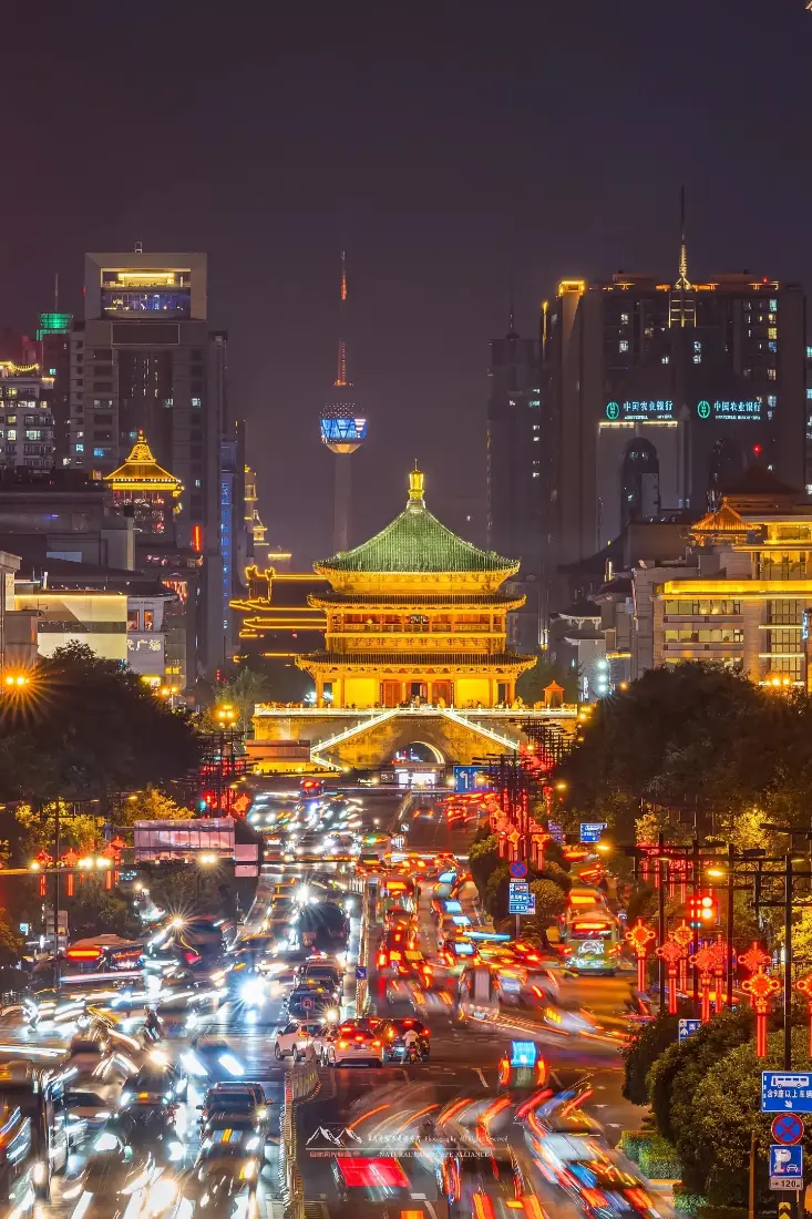 西安钟楼手机壁纸｜城市夜景背景图片 - 繁华都市「哲风壁纸」