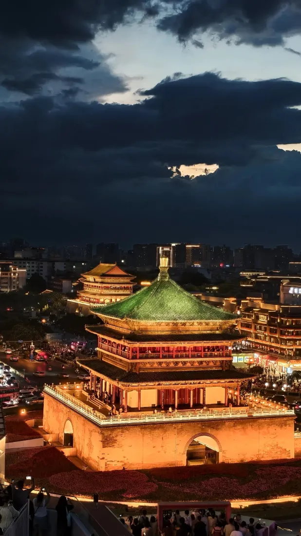 西安钟楼手机壁纸｜夜景背景图片 - 城市风景「哲风壁纸」