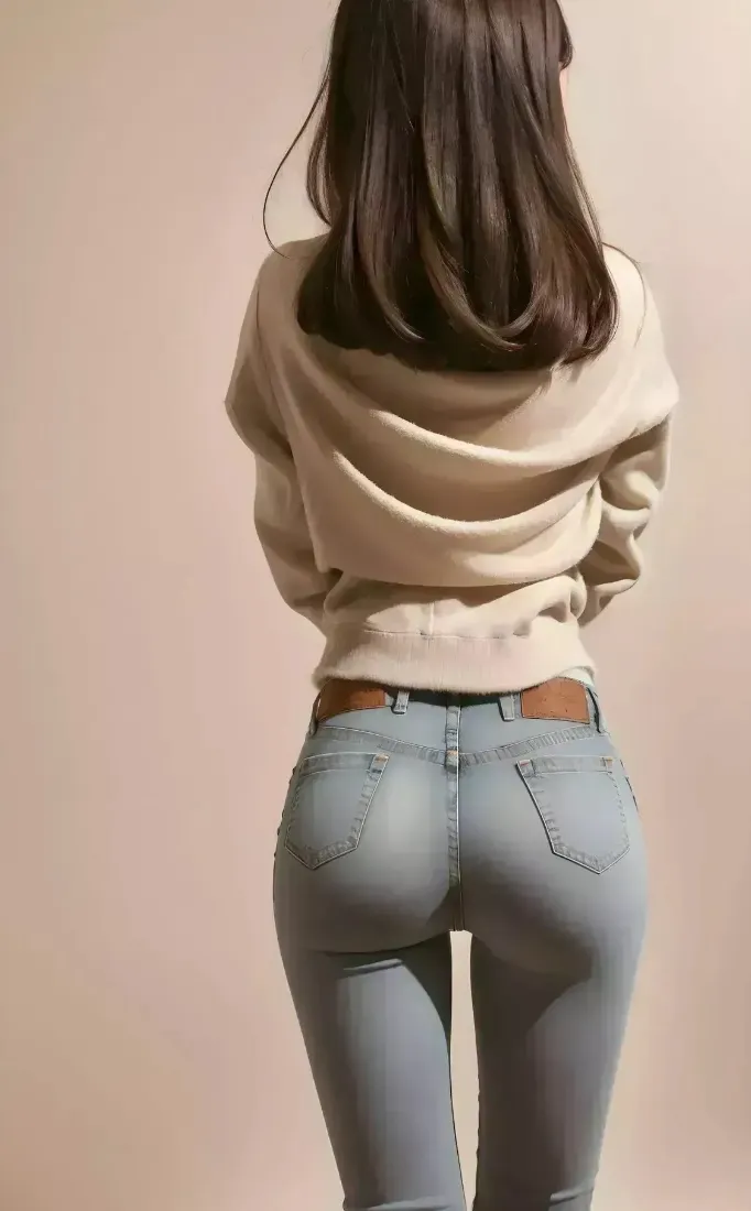 背影美女手机壁纸｜简约背景图片 - 牛仔裤穿搭「哲风壁纸」