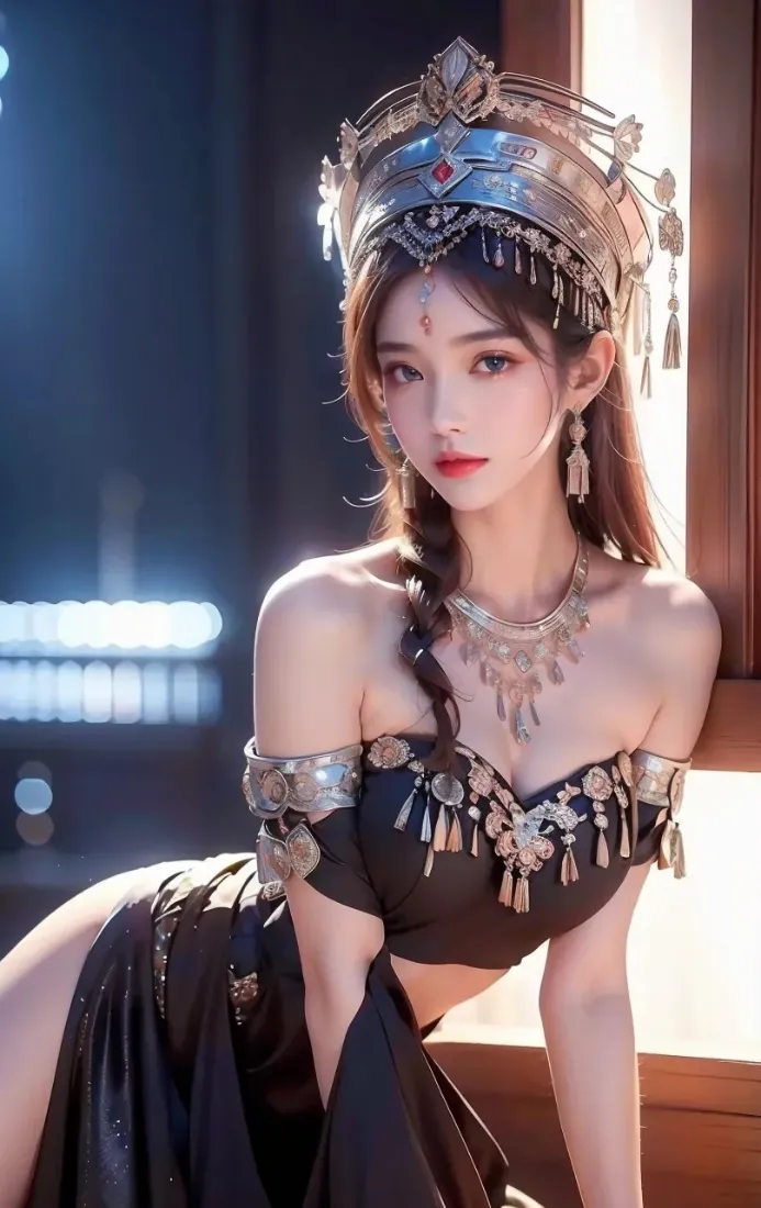 苗族服饰美女手机壁纸｜暗调背景 - 民族风穿搭「哲风壁纸」