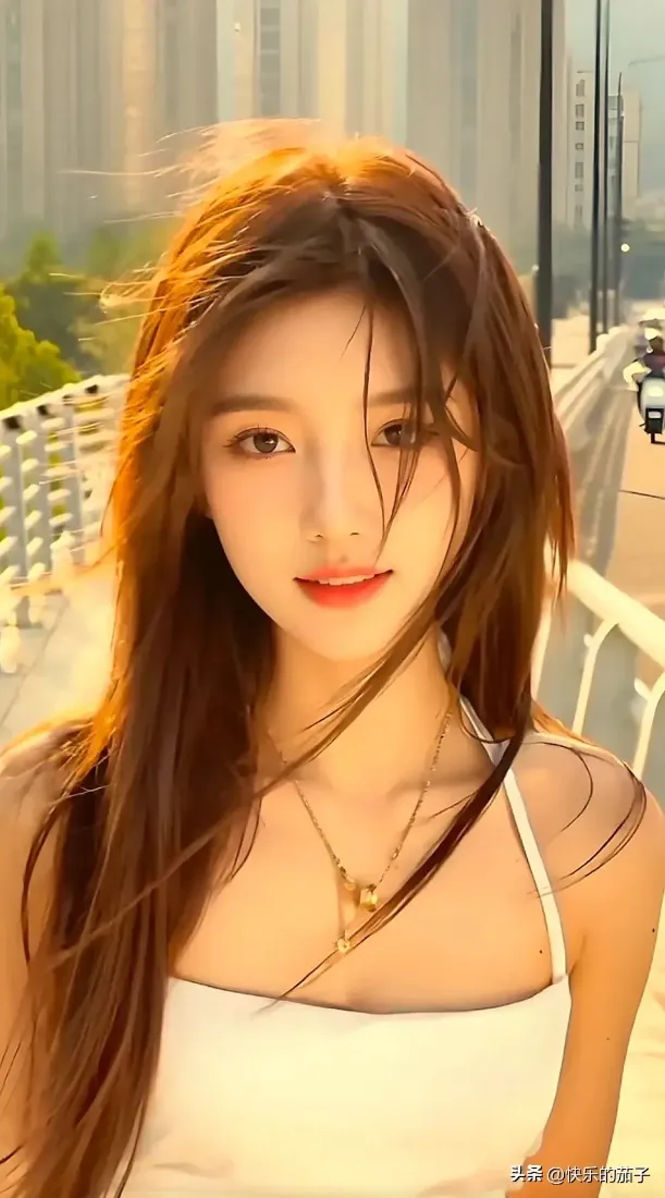 长发美女手机壁纸｜城市桥梁背景图片 - 白色吊带「哲风壁纸」