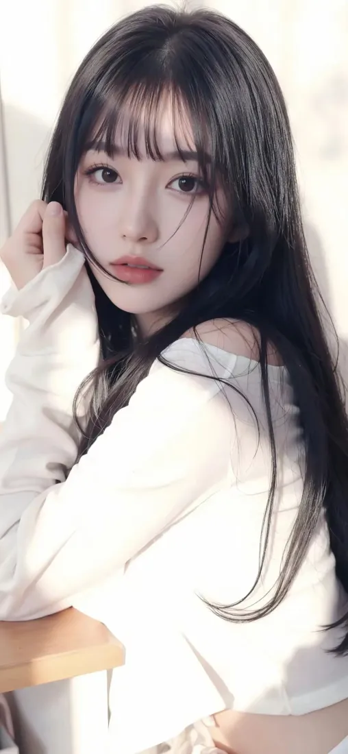 长发美女手机壁纸｜室内背景图片 - 白衣精致妆容「哲风壁纸」