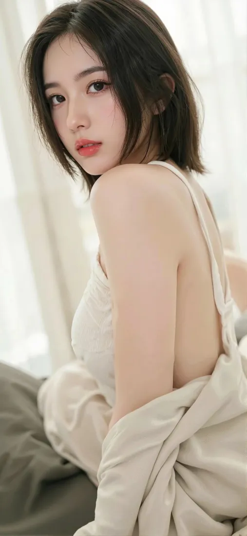 短发美女手机壁纸｜室内背景图片 - 温柔人像「哲风壁纸」