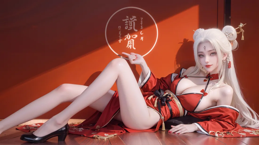 8k诛仙小白壁纸｜古风背景图片 - 红衣白发美女「哲风壁纸」