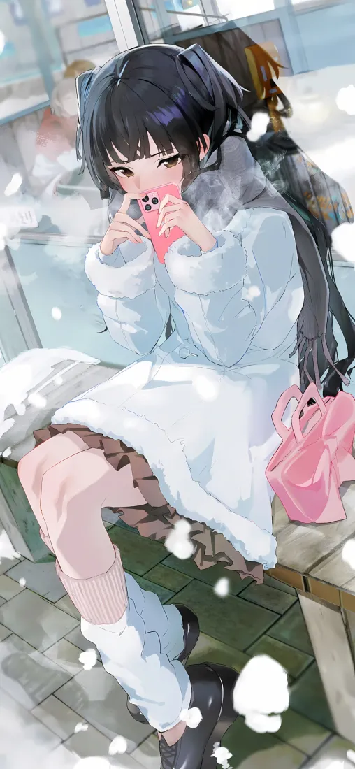 长发女孩雪景手机壁纸｜冬日背景图片 - 二次元「哲风壁纸」