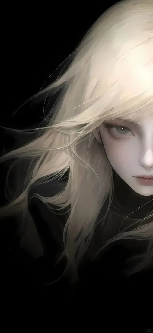 简约金发女孩艺术手机壁纸｜黑色背景 - 凌厉眼神「哲风壁纸」