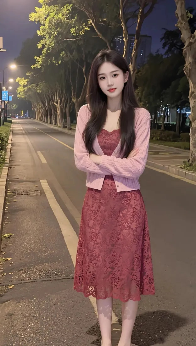 红衣美女手机壁纸｜夜晚街道背景图片 - 时尚穿搭「哲风壁纸」