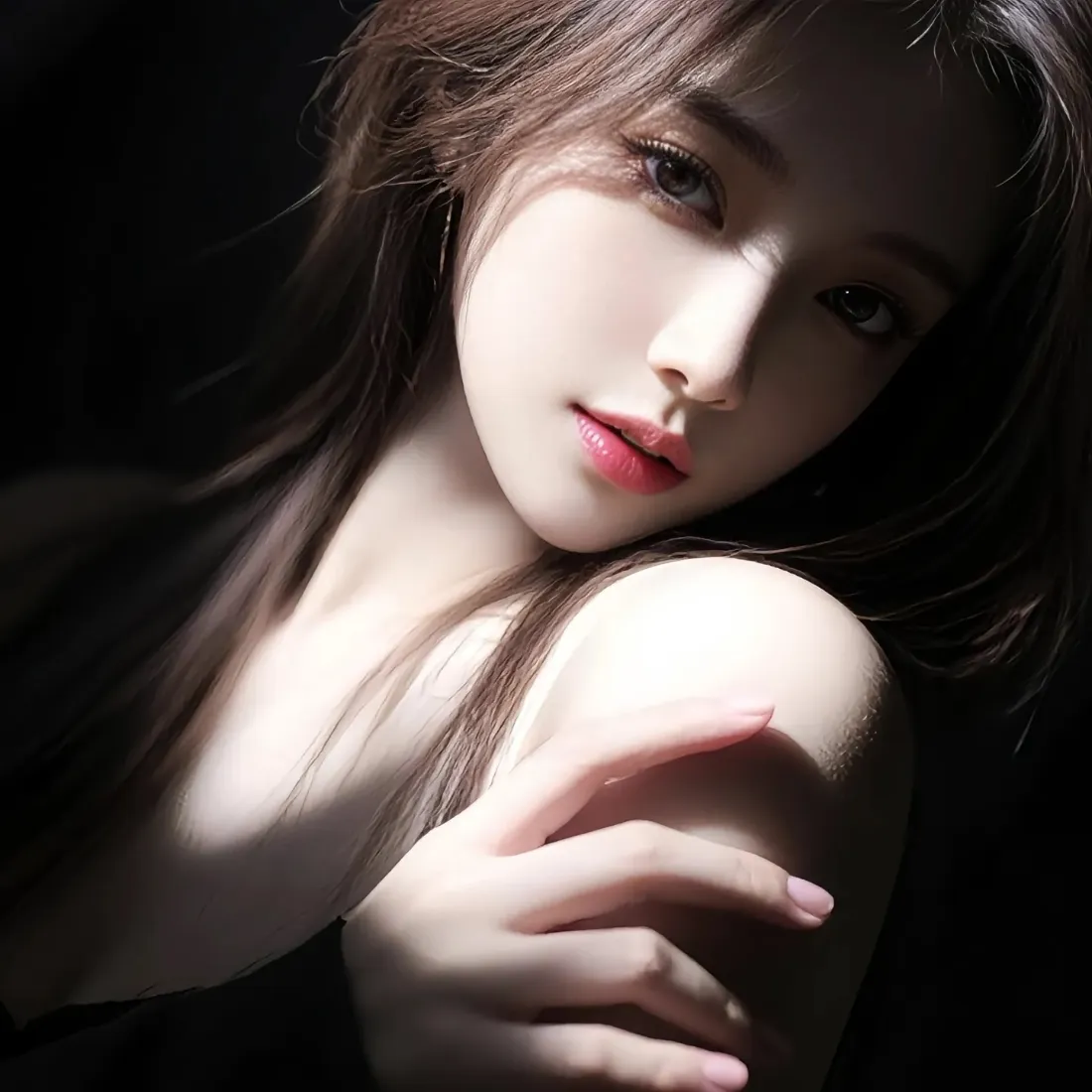 美女手机壁纸｜暗色背景图片 - 迷人黑衣美女「哲风壁纸」