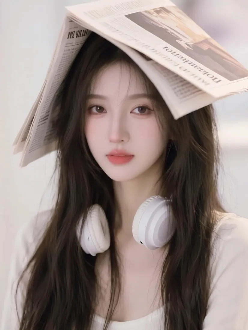 长发美女手机壁纸｜报纸耳机背景图片 - 时尚休闲「哲风壁纸」