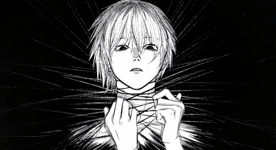 2k动漫男黑白线稿壁纸｜颈部束缚背景图片 - 手绘艺术「哲风壁纸」