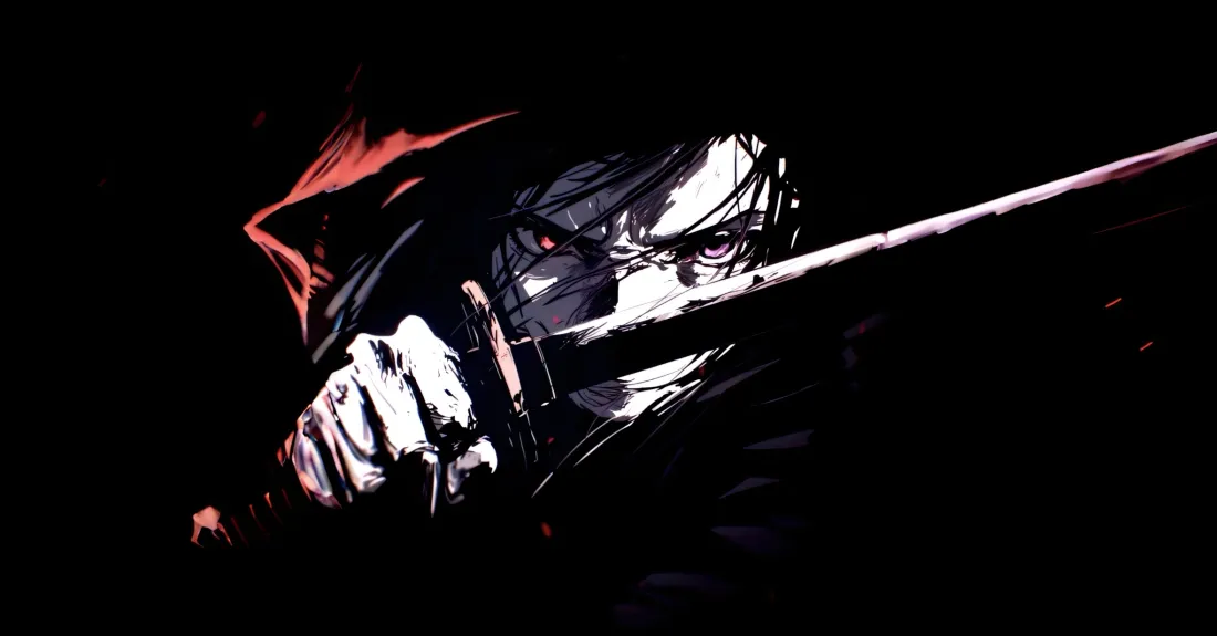 2k异瞳武士壁纸｜线稿背景 - 暗黑武士刀「哲风壁纸」