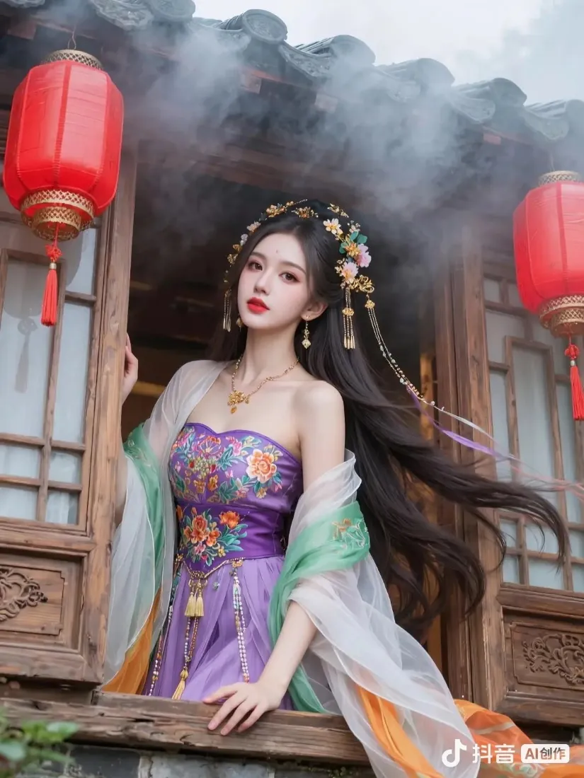 古风美女手机壁纸｜中式建筑红灯笼背景 - 汉服「哲风壁纸」