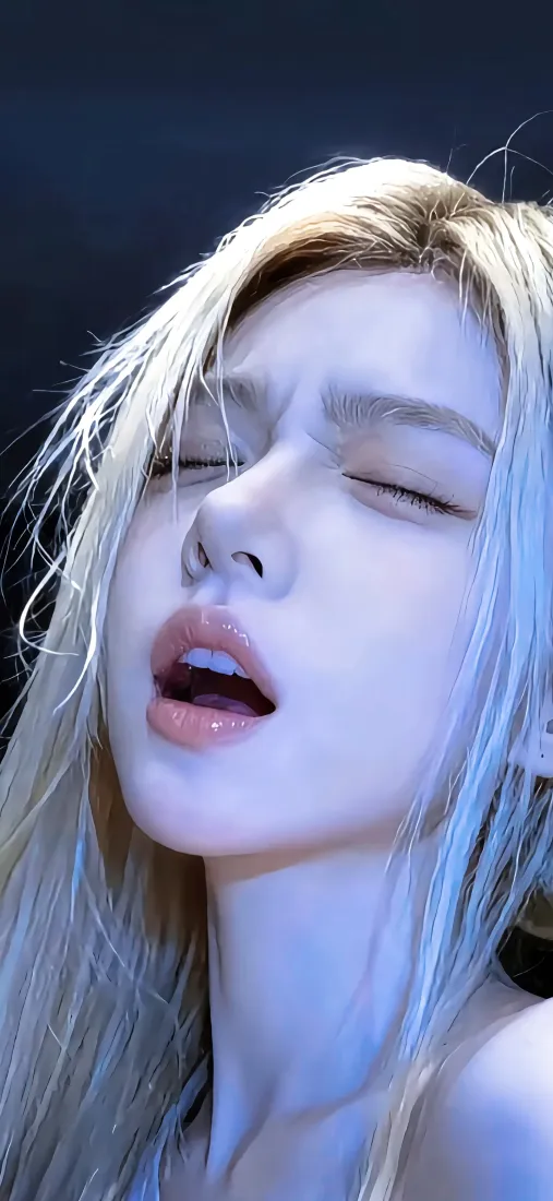 金发美女手机壁纸｜蓝色背景图片 - 迷人特写「哲风壁纸」