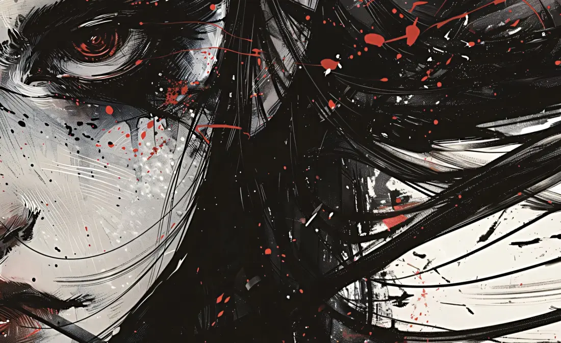 2k线稿红瞳动漫壁纸｜暗黑艺术背景 - 红色斑点「哲风壁纸」