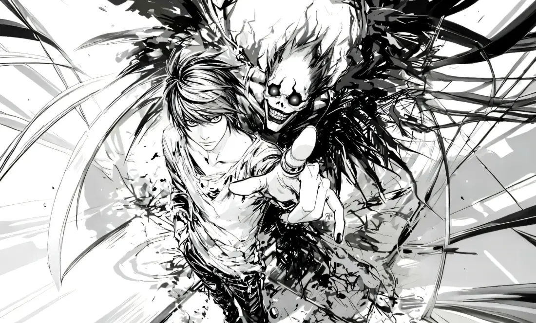 2k死亡笔记壁纸｜黑白背景图片 - 夜神月琉克「哲风壁纸」