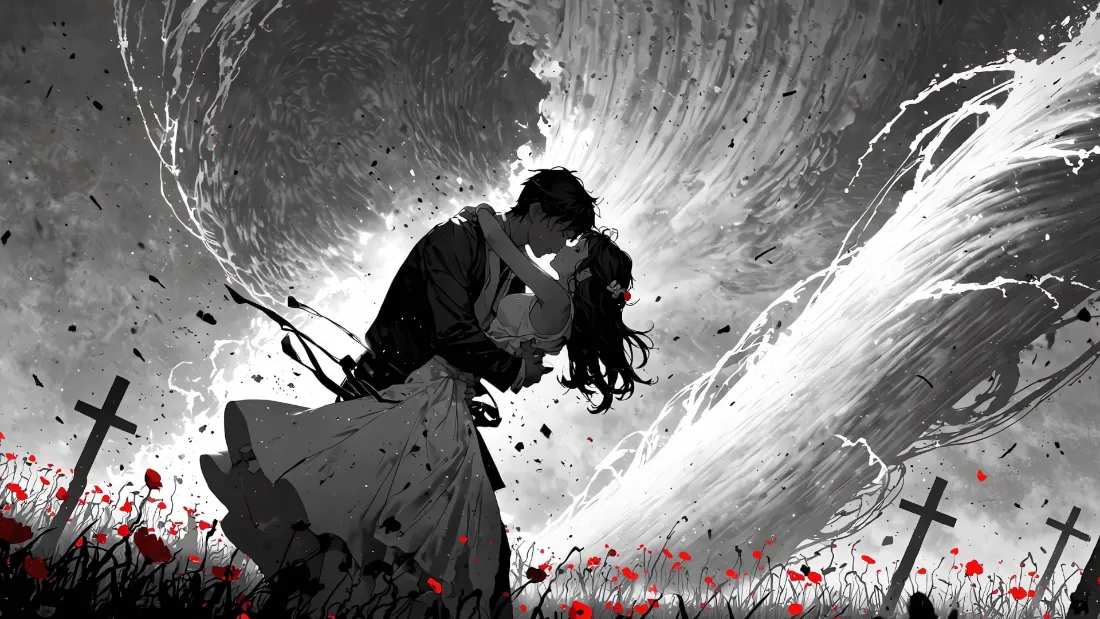 2k情侣相拥壁纸｜红温墓地背景图片 - 相恋「哲风壁纸」