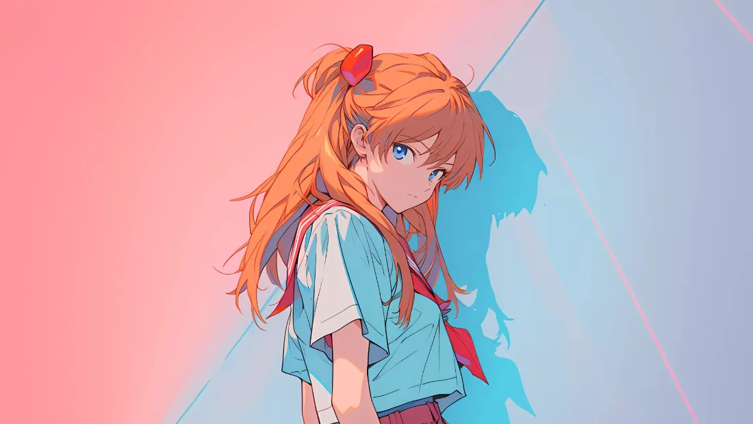 2k明日香壁纸｜EVA背景图片 - 粉蓝渐变「哲风壁纸」