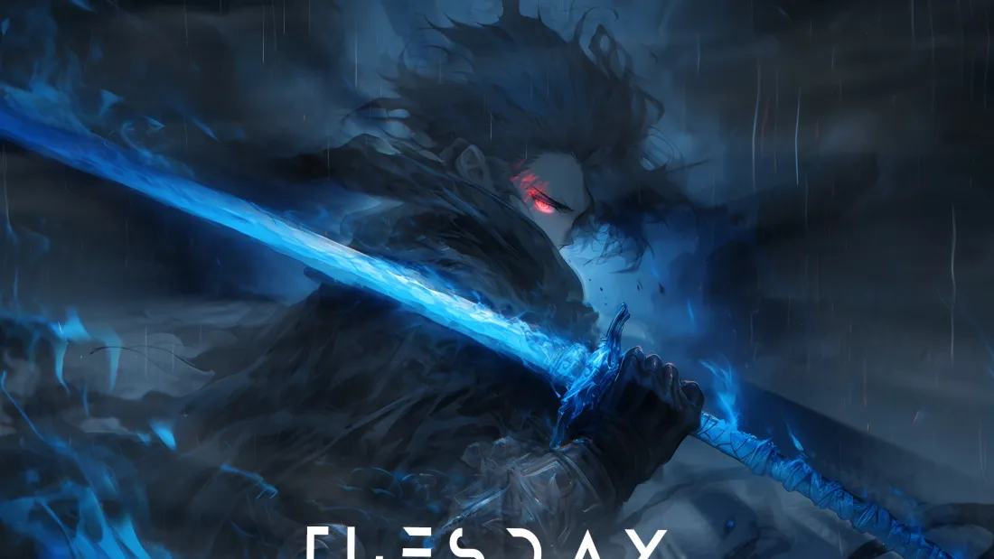 2k执剑红温角色壁纸｜暗黑背景 - 蓝色剑战士「哲风壁纸」