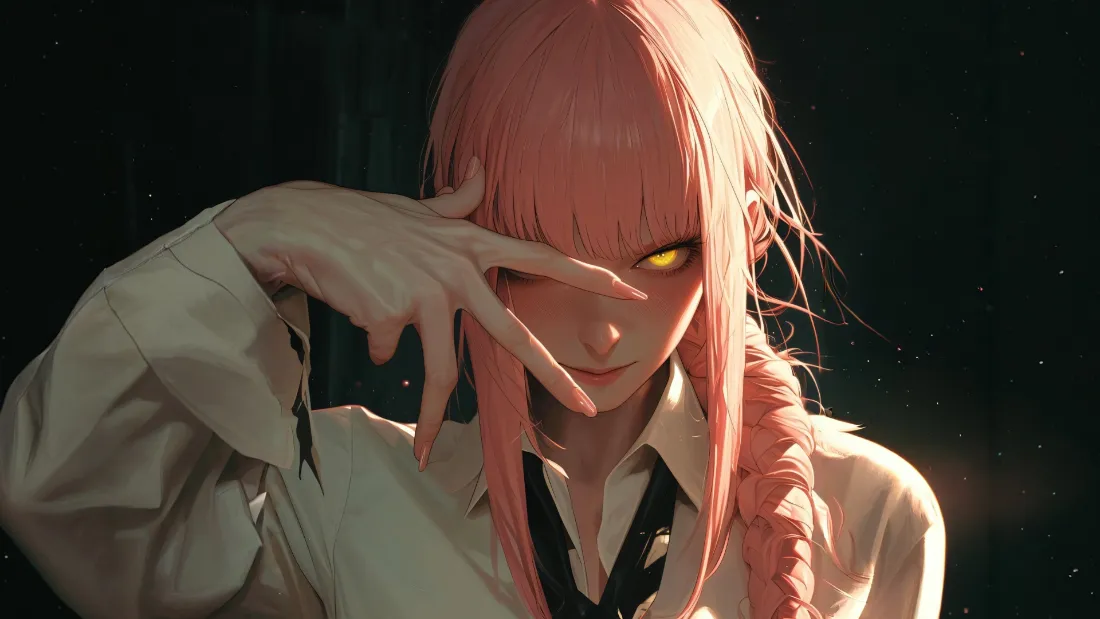 2k粉发黄瞳角色壁纸｜暗黑背景图片 - 动漫红温「哲风壁纸」