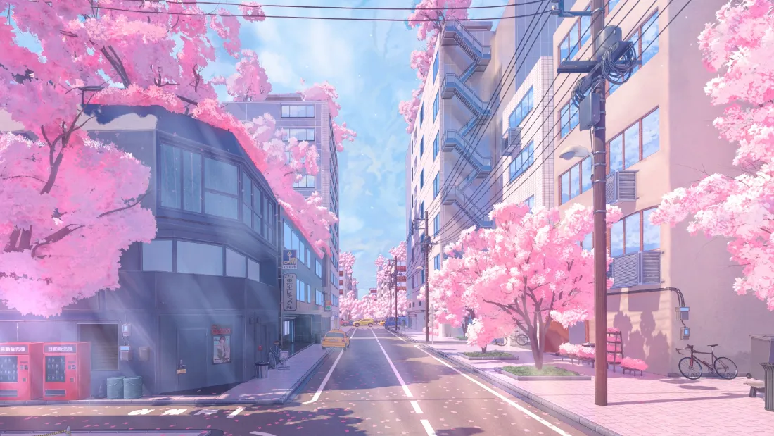 2k樱花街道壁纸｜粉色背景图片 - 城市春日风景「哲风壁纸」