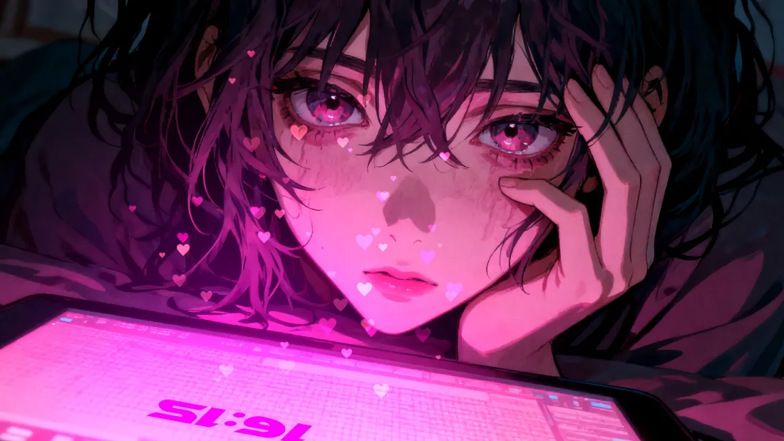 2k动漫女孩壁纸｜紫粉色背景 - 红温卷发「哲风壁纸」