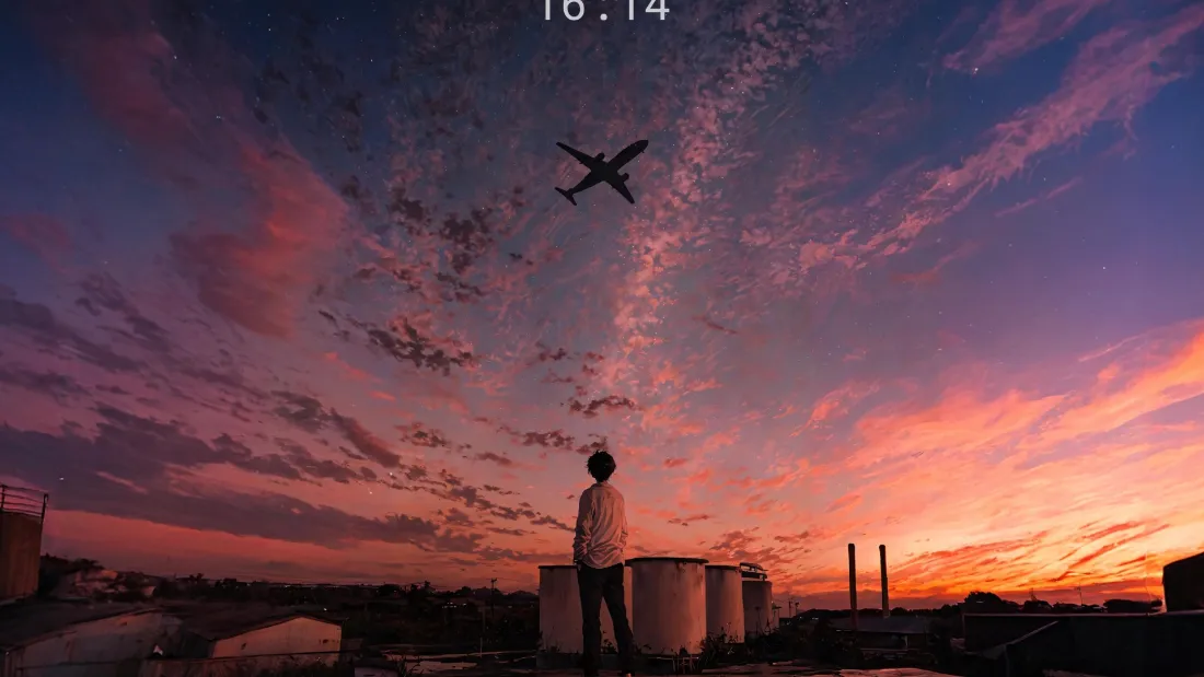2k晚霞人物壁纸｜黄昏天空背景 - 飞机屋顶「哲风壁纸」