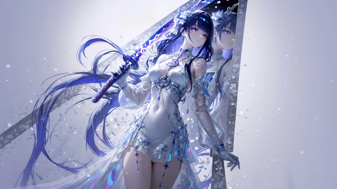 2k雷电将军壁纸｜原神背景图片 - 蓝发白衣长剑「哲风壁纸」