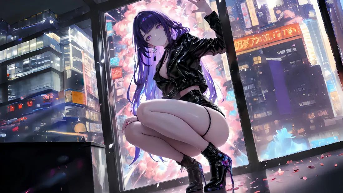 2k雷电将军壁纸｜都市夜景背景图 - 赛博朋克「哲风壁纸」