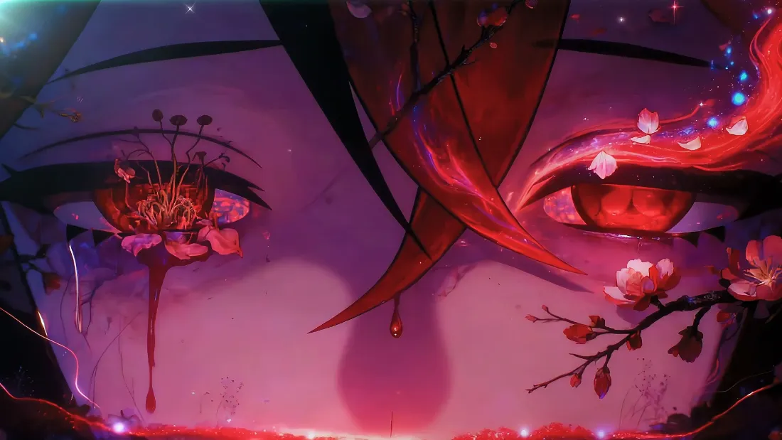 2k红温动漫眼睛壁纸｜血色花瓣背景 - 暗色调「哲风壁纸」