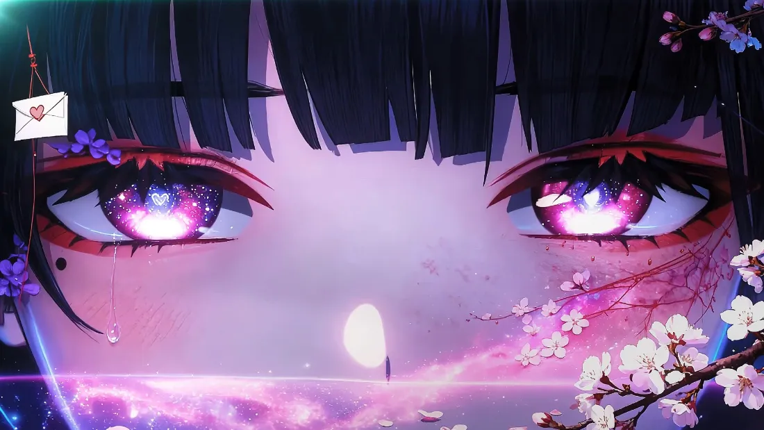 2k动漫眼眸壁纸｜樱花背景 - 红温紫眸花簇「哲风壁纸」