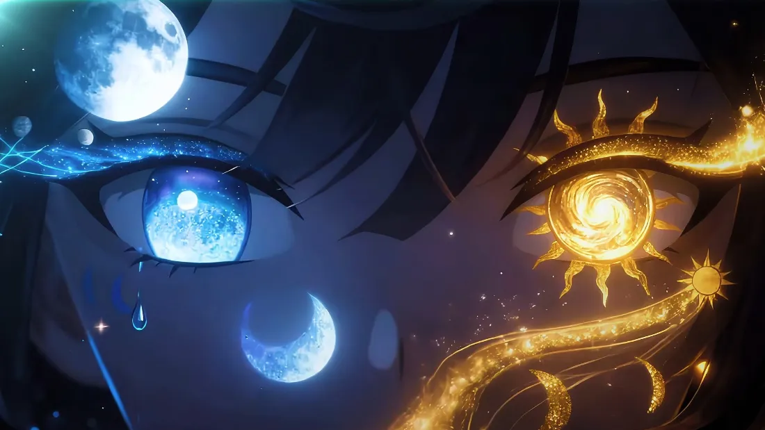 2k二次元眼睛壁纸｜暗色背景图 - 星月 蓝眸 金太阳眼「哲风壁纸」