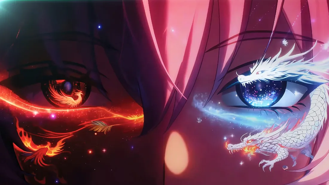 2k动漫人物壁纸｜异色瞳背景图片 - 火龙白龙眼眸「哲风壁纸」