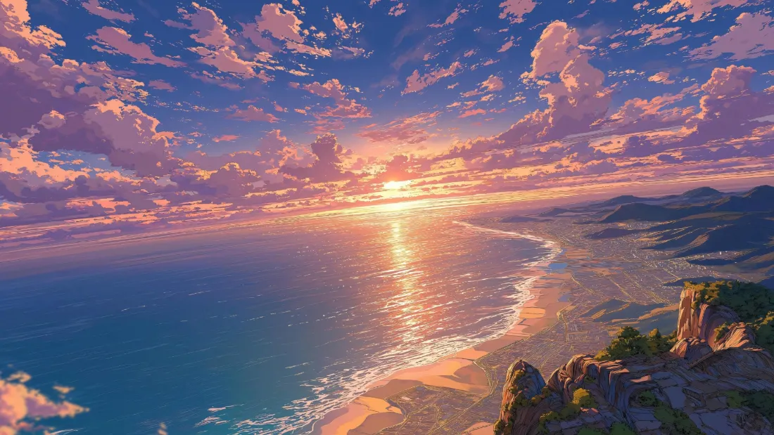 2k海岸线壁纸｜日落海景背景图片 - 天空云彩「哲风壁纸」