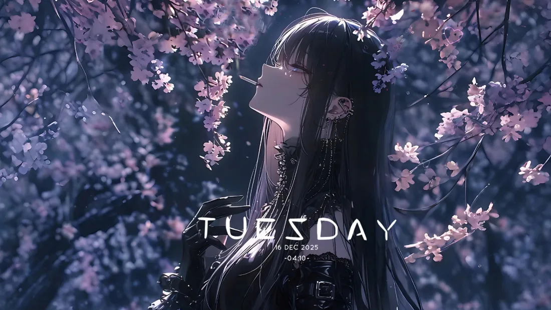 2k动漫人物樱花壁纸｜紫色花海背景 - 夜景口罩「哲风壁纸」