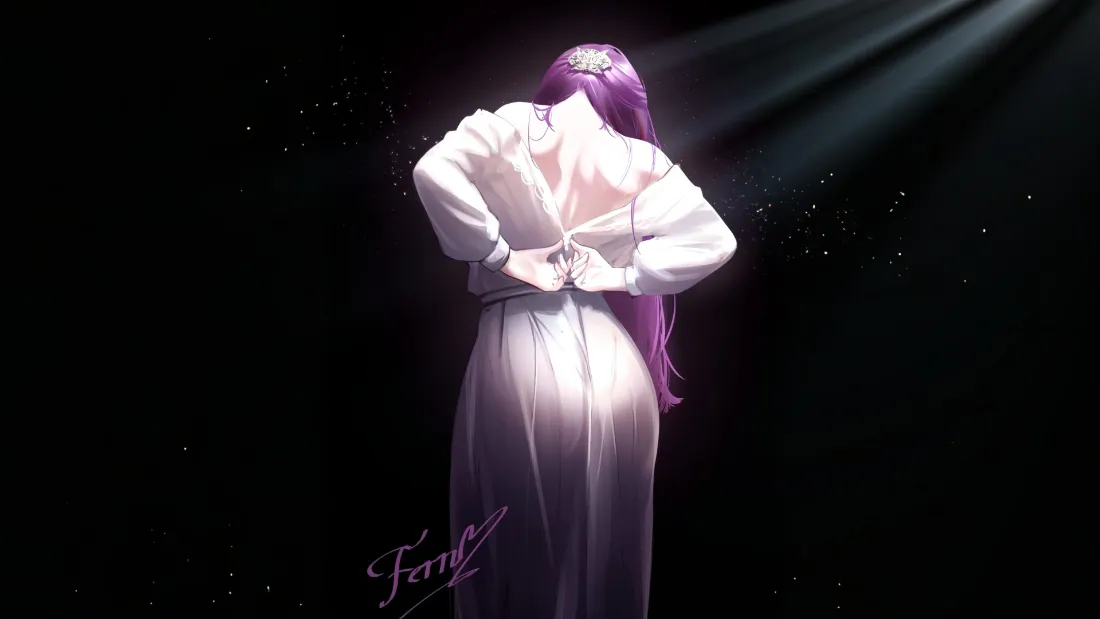 2k紫色长发背影壁纸｜星光背景图 - 白色长裙「哲风壁纸」