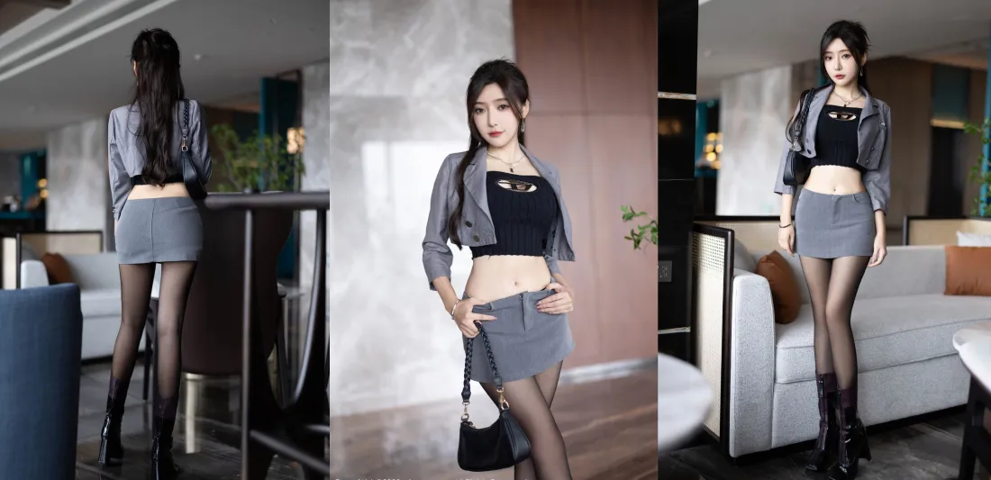 4k时尚美女壁纸｜室内背景图片 - 黑丝短裙穿搭「哲风壁纸」