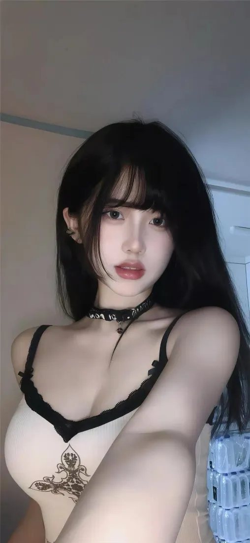 美女手机壁纸｜室内背景图 - 黑色长发蕾丝内衣「哲风壁纸」